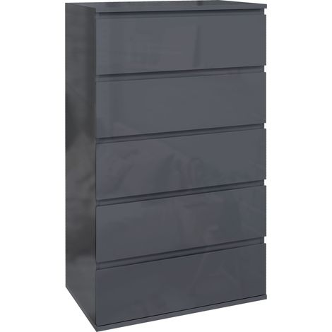 5-Drawer Modern Dresser, High Gloss Storage Drawer Unit for Bedroom, Grey