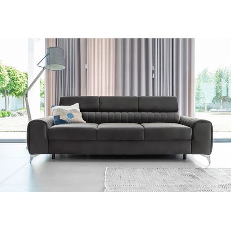 Sofa 3-Sitzer mit Schlaffunktion Schlafsofa ELENI Stoff Monolith Dunkelgrau (1/5)