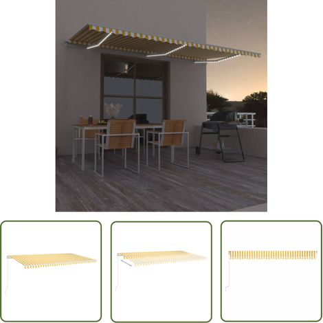 Auvent manuel rétractable Store banne Marquise avec LED 600x350 cm Jaune et blanc NDTN8037567 MaisonChic (1/5)