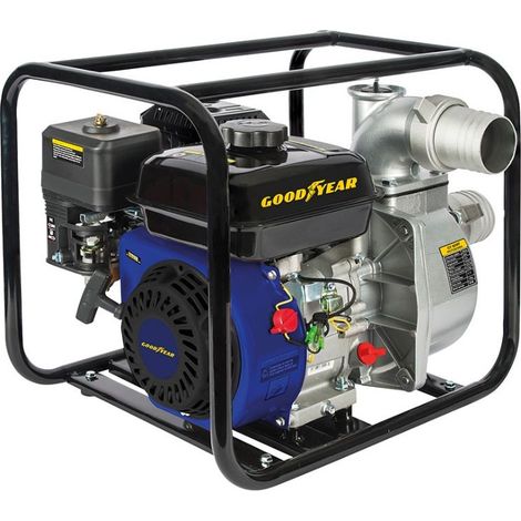 Pompe à eau Motopompe thermique 54m3/h Moteur Essence 4T OHV 6.5CV 196Cm3 Raccords 75mm Inondations Caves Piscines GOODYEAR (1/5)