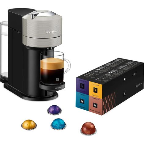 Nespresso Krups Machine à Café Vertuo Next Gris Claire+52 capsules offertes, Capsules café Vertuo seulement, Technologie Centrifusion, 5 Tailles de Tasses, Design Moderne, Arrêt Automatique, YY5902FD