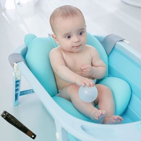 Tapis de bain pour nourrisson bébé - FOLAYA - Flottant coussin de bain - Bleu - 6 mois et plus (1/4)