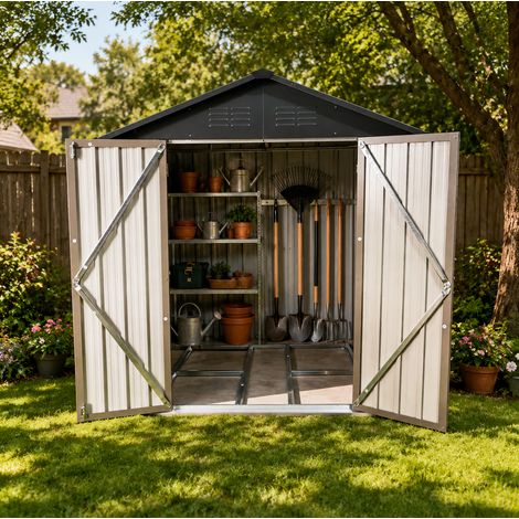 Caseta de jardín de acero galvanizado 184,4 x 127,2 x 191,5 cm marrón y negro OKWISH (1/5)