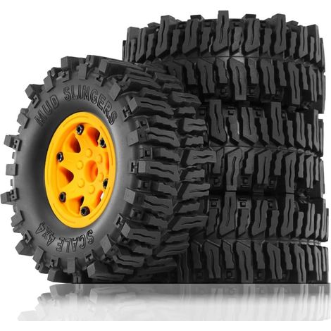 4 Pièces 130 mm 2,2 Pouces Beadlock Jante de Roue en Caoutchouc Ensemble de Pneus pour 1/10 RC Crawler Voiture Axiale SCX10 Wraith RR10 Capra RBX10 TRX4, B (1/5)