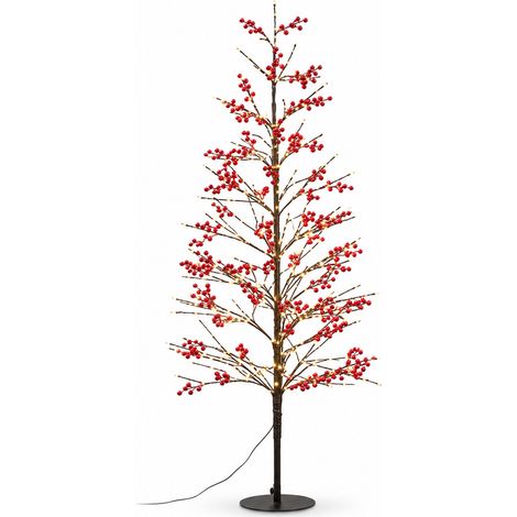 Albero Luminoso Con Bacche Rosse 150 Cm, 635 Led Bianco Caldo (1/5)