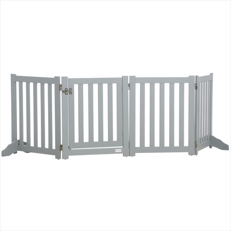 Chatière Pliable 4 Panneaux Barrière Chien MDF Gris 205 x 60 cm (1/5)