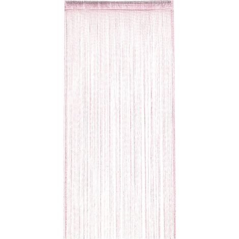 Rideau à Fils 100x200 cm Rose, Décoration Élégante pour Porte, Fenêtre, Séparation de Pièce, Franges Pompons (1/3)