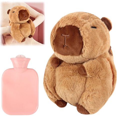 Bouillotte Peluche, Bouillotte Doudou Capybara Plush, Bouillotte eau Chaude 2 en 1, Bouillotte Enfant avec Housse Moelleuse, Movible pour Le Nettoyage, Ldées de Cadeaux pour Noël et l’hiver (1/5)