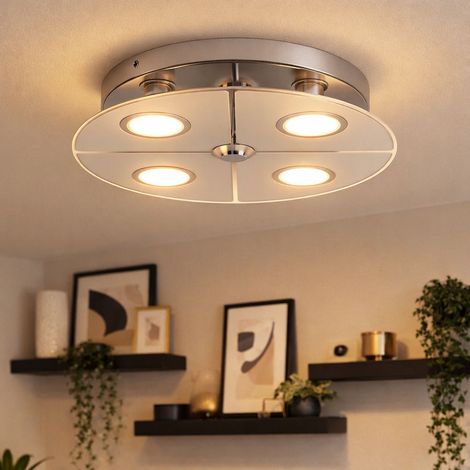Plafonnier chrome LED plafonnier de salon, verre satiné, 4x 3W 250lm 3000K, DxH 30x7.5 cm