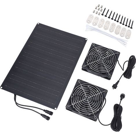 IP65 15W 12V 1A Dual Monocrystalline Solarventilator-Set für Hühnerstall, Gewächshaus, Tierunterkunft im Freien mit 3 m Kabel, 5521 DC-Anschluss (1/3)