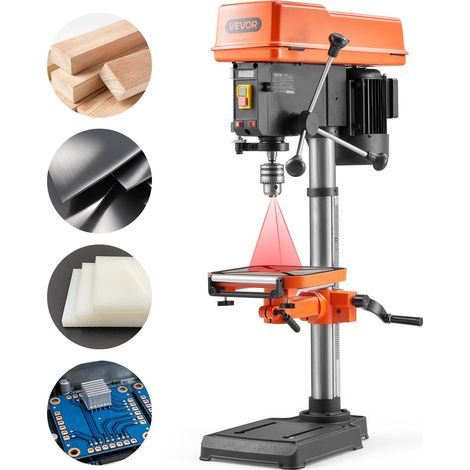Perceuse à Colonne d'Établi 305 mm Perceuse d'Établi 550 W pour Travail du Bois et Métaux, Vitesse Variable 340-2200 tr/min, avec Table Inclinable 0-45°, Positionnement Laser X, Éclairage LED (1/5)