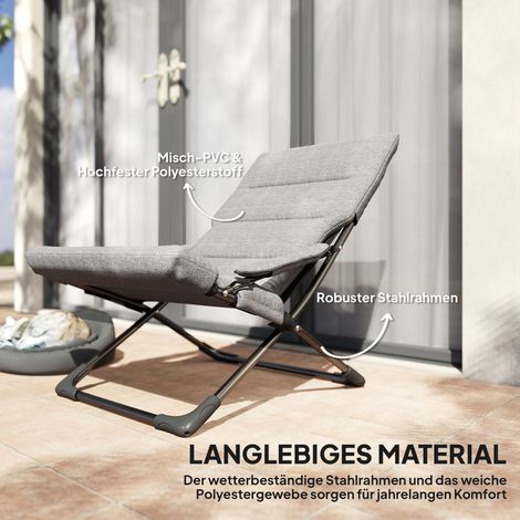 Chaise de jardin en métal pliante avec coussin amovible, résistant aux intempéries, chaise de camping pliable, transat, capacité 120 kg, mobilier pour terrasse balcon jardin 66x94x79 cm Gris (1/4)
