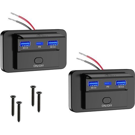 12V Prise Chargeur USB de Voiture 72W Dual QC3.0 USB and PD3.0 Type C Prise Voiture pour Voiture,RV, Bus, Camion, Bateau,Golf Cart(Paquet de 2) (1/4)