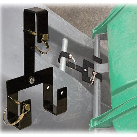1PCS Attache d'attelage de tracteur, transporteur d'attelage universel pour poubelle Crochets de connecteur de canette en acier, Installation facile, pour poubelle à plusieurs roues, contene (1/5)