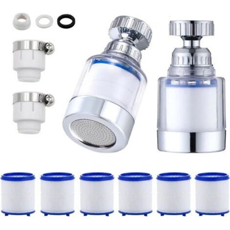 Lot de 2 filtres transparents pour robinet à 360° + 6 éléments filtrants en coton PP avec élément filtrant interchangeable pour cuisine, évier, salle de bain (1/5)
