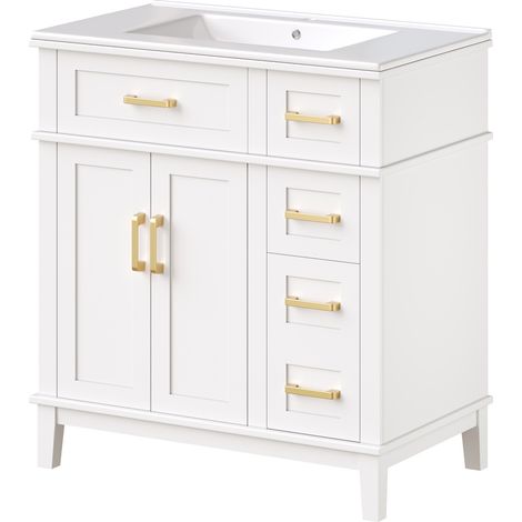 Mobile bagno con lavabo in ceramica MODENUIT bianco MDF e metallo 76 x 46,5 x 86 cm (1/5)