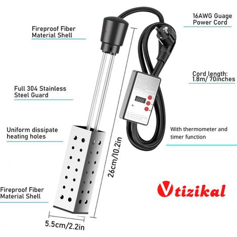 Scaldabagno elettrico a immersione portatile da 3000 W, in acciaio inox 304, con termometro e timer - ALTRO (1/4)