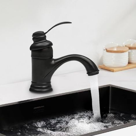 Wasserhahn Bad, Waschtischarmatur Retro, Messing, Anti Tropfen Und Leckagen, Oxidation Verhindern, Doppelt Versiegelter Keramischer Ventilkern schwarz (1/5)