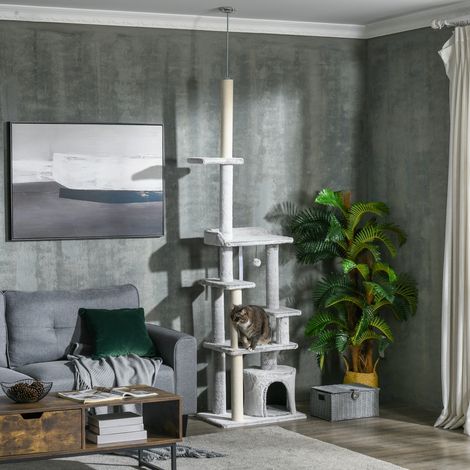 Plafond griffoir tree Gris cat plateformes abri jardin 60x40x225-255 cm