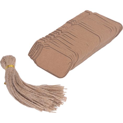 Étiquettes cadeau en kraft avec ficelle pour mariage, Noël, bricolage, emballage et décoration - Lot de 400 (1/5)