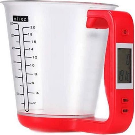 600 ml Digitaler Messbecher - Elektronische Waage - Thermometer mit LCD-Bildschirm - Für die Küche (Rot) (1/5)