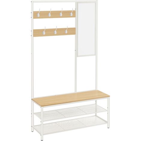 Cintre, Porte-Manteau avec Crochets, Banc, 35 x 98 x 180 cm, pour entrée, Chambre à Coucher, Salon, Moderne, chêne Blanc HSR415W09 (1/5)