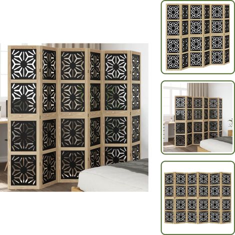 Biombo decorativo - vidaXL Biombo separador 6 paneles madera maciza Paulownia marrón negro - Separador de habitaciones