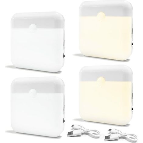 YMYNY 4-teiliges LED-Licht, automatisches Nachtlicht mit Bewegungsmelderlicht, wiederaufladbares LED-Nachtlicht für Kinder, 2 Beleuchtungsmodi, kabellose LED-Lampen (1/4)