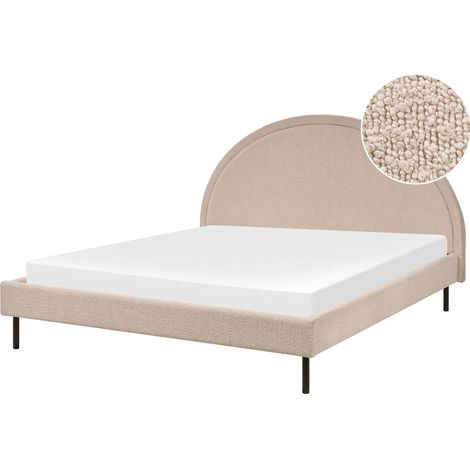 Cama minimalista bouclé tapicería poliéster somier cabecero semicircular 160 x 200 cm beige Margut