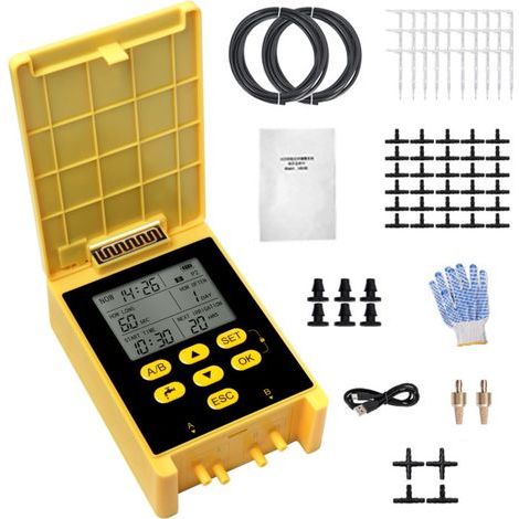 Kit d'irrigation solaire goutte-à-goutte double pompe - Capteur de pluie, écran LED, 2 groupes pour 30 plantes, panneau solaire, tuyau 30m, filtre cuivre, irrigation intelligente. (1/5)