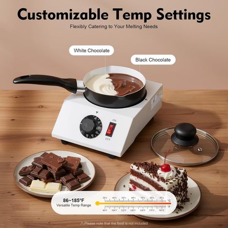 Fondeur électrique pour chocolat, thermomètre (pour les revêtements de chocolat), pot à fondant pour bonbons, réglable en continu, avec couvercle et récipient intérieur amovible (1/5)
