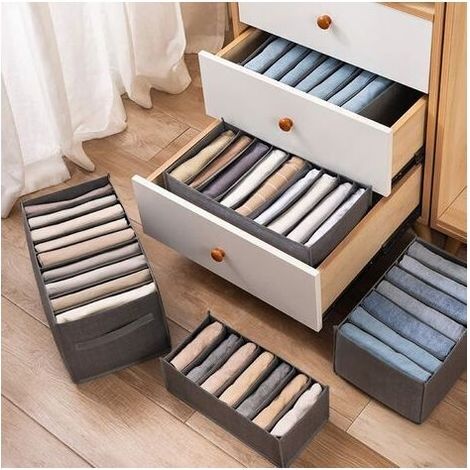 6-teiliger Hemden-Schubladenorganizer für Kleidung, tragbare Aufbewahrungsbox aus Vliesstoff, faltbarer Kleiderschrank-Organizer mit Fächern für Jeans und Pullover (9 Fächer mit Griff, 44 x 25 x 20 cm (1/5)