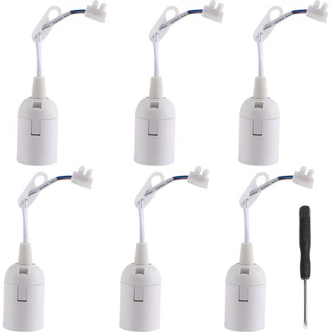 6 Pièces E14 Douille de Lampe Blanche avec Câble 2A 250V avec 1 Tournevis Douille de Rechange Chantier Support D'ampoule Douille Ampoule Plafond - Max.60w (1/5)