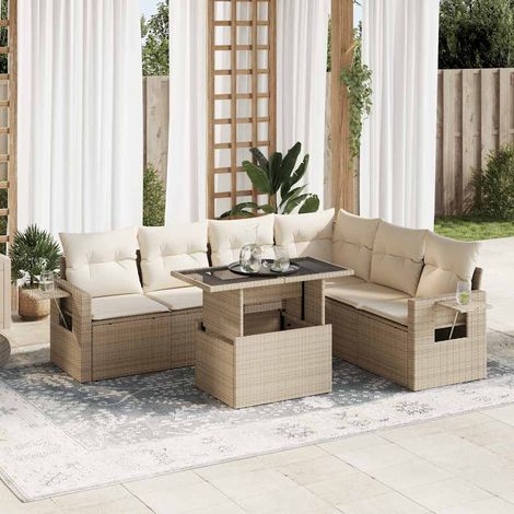 Set sofás de jardín 7 piezas y cojines ratán sintético beige vidaXL (1/5)