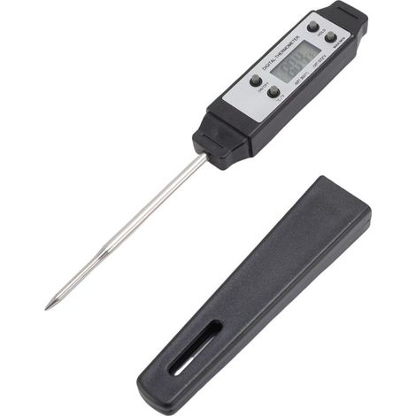 Thermomètre alimentaire numérique haute précision, thermomètre électronique de poche avec sonde pour la cuisine, la cuisson, la pâtisserie, le lait et le café (noir) (1/5)