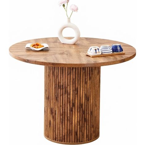 ELVMI Tavolo da Pranzo Rotondo per 4-6 Persone con Piano in 4 Parti, MDF e Metallo, Legno, 100 cm (1/5)
