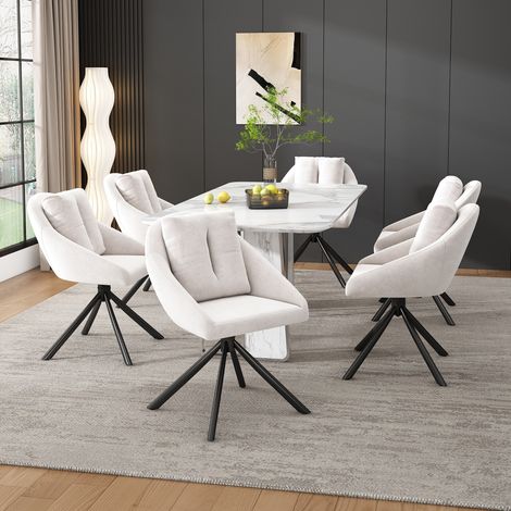 Fauteuil en velours beige, pivotant élégant, tissu respirant, design ergonomique, lot de 6 pour salon et espace de vie design