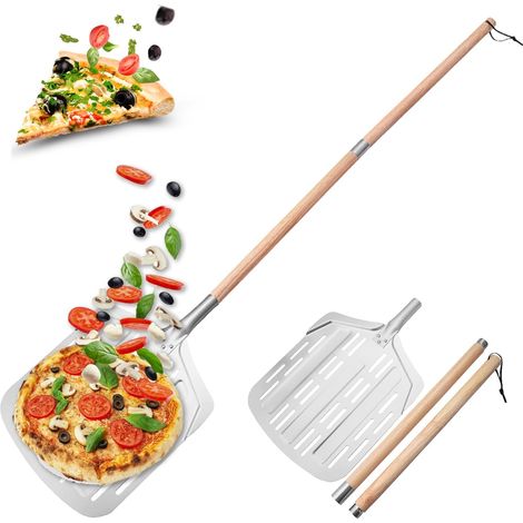 Pelle à pizza - 135 cm - Aluminium - Perforée - Manche bois amovible - Cuisine et four (1/5)