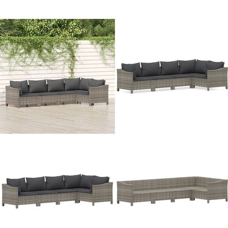 5-tlg. Garten-Lounge-Set mit Kissen Grau Poly Rattan - Gartenmöbel - Loungeset - Outdoor Möbel - Rattan Gartenmöbel - Garten Lounge Set - Home & Living (1/5)