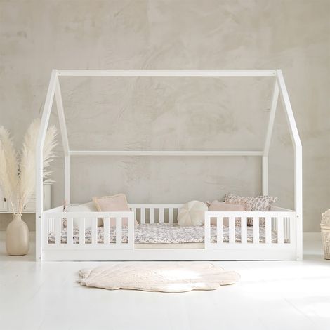 Letto a capanna 140x200 con barriere e molle incluse piedi 1 cm Daisy White