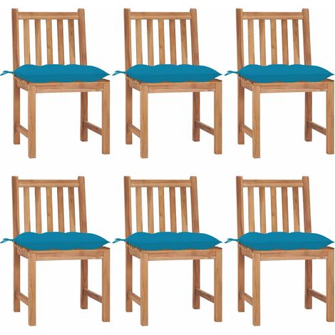 Lot de 6 Chaises de jardin - Chaises d'extérieur pour terrasse/jardin avec coussins Bois de teck massif BV263077 - BonneVie (1/5)