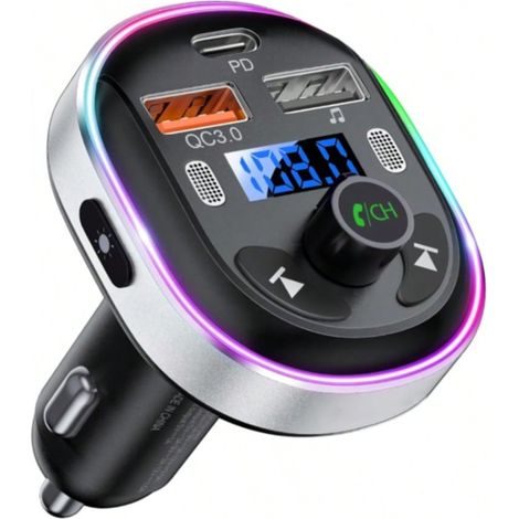 Bluetooth 5.3 FM-Transmitter, Auto-Bluetooth-Adapter für Auto, 30 W, PD&QC 3.0, unterstützt Freisprechen, 7 Farblichter