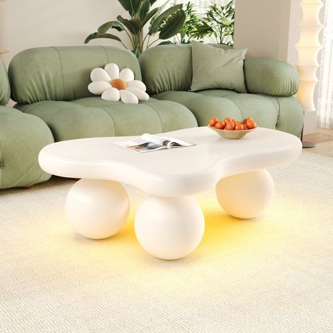 Mesa de centro 95x62.5x32 cm blanca en MDF con LED de 16 colores y diseño de nube (1/5)
