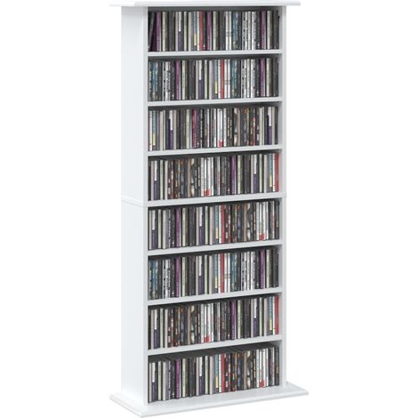 Schmaler Medienschrank, 8 Ebenen, 6 verstellbare Einlegeböden, 8 Fächer, für 360 CDs, Weiß (1/5)