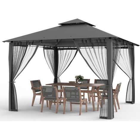Gartenpavillon 2.8x2.8m wasserdicht mit Moskitonetz, stabil, grau (1/5)