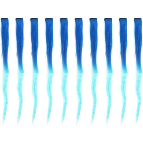 10 pièces Extensions Capillaires Synthétiques Dégradé Longues Droites, Mèches à Clip pour Cosplay Fête, Dégradé Bleu Foncé à Bleu Clair (1/5)