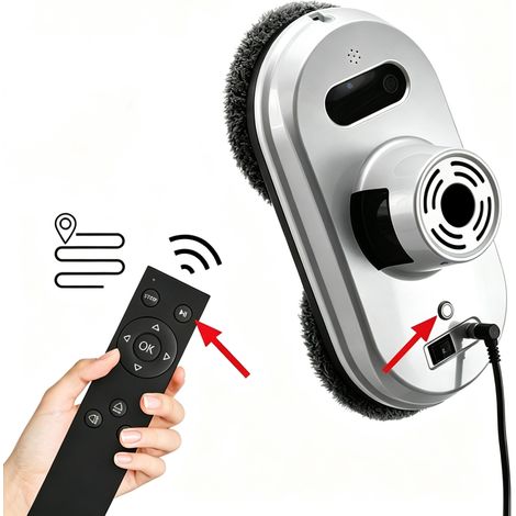 Nettoyeur de vitres électrique télécommande, robot laveur de vitre electrique intelligent avec bouilloire, 6000 Pa, Câble 5 m, Blanc (1/5)