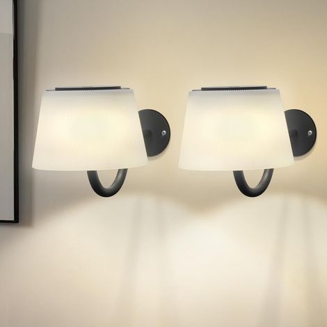 GBLY Aplique de pared LED regulable con batería (paquete de 2) - Lámpara de pared inalámbrica moderna (3000K-6000K), interruptor táctil, carga USB-C, IP44 para baño y dormitorio - Negro