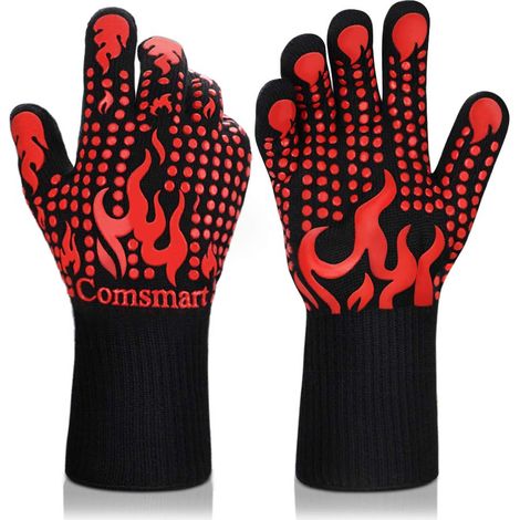 Gants de barbecue, gants de four antidérapants en silicone, longs gants de cuisine pour le gril. (1/4)