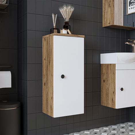 Roomart PUNTO Hochschrank Bad 30 cm breit, Weiß-Eiche